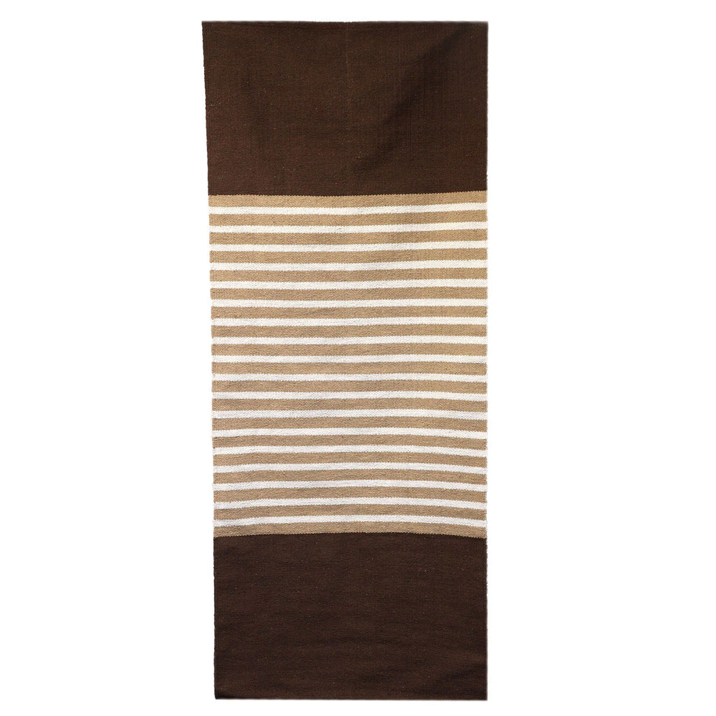 Indian Cotton Rug 70x170cm in Dark Brown and Beige Design