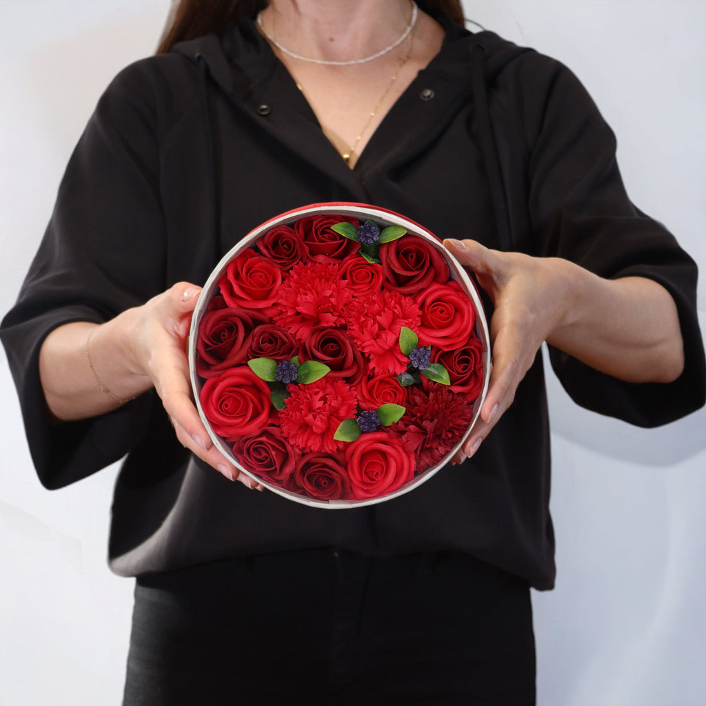 Round Box of Classic Red Roses Soap Flower Gift Set for Her