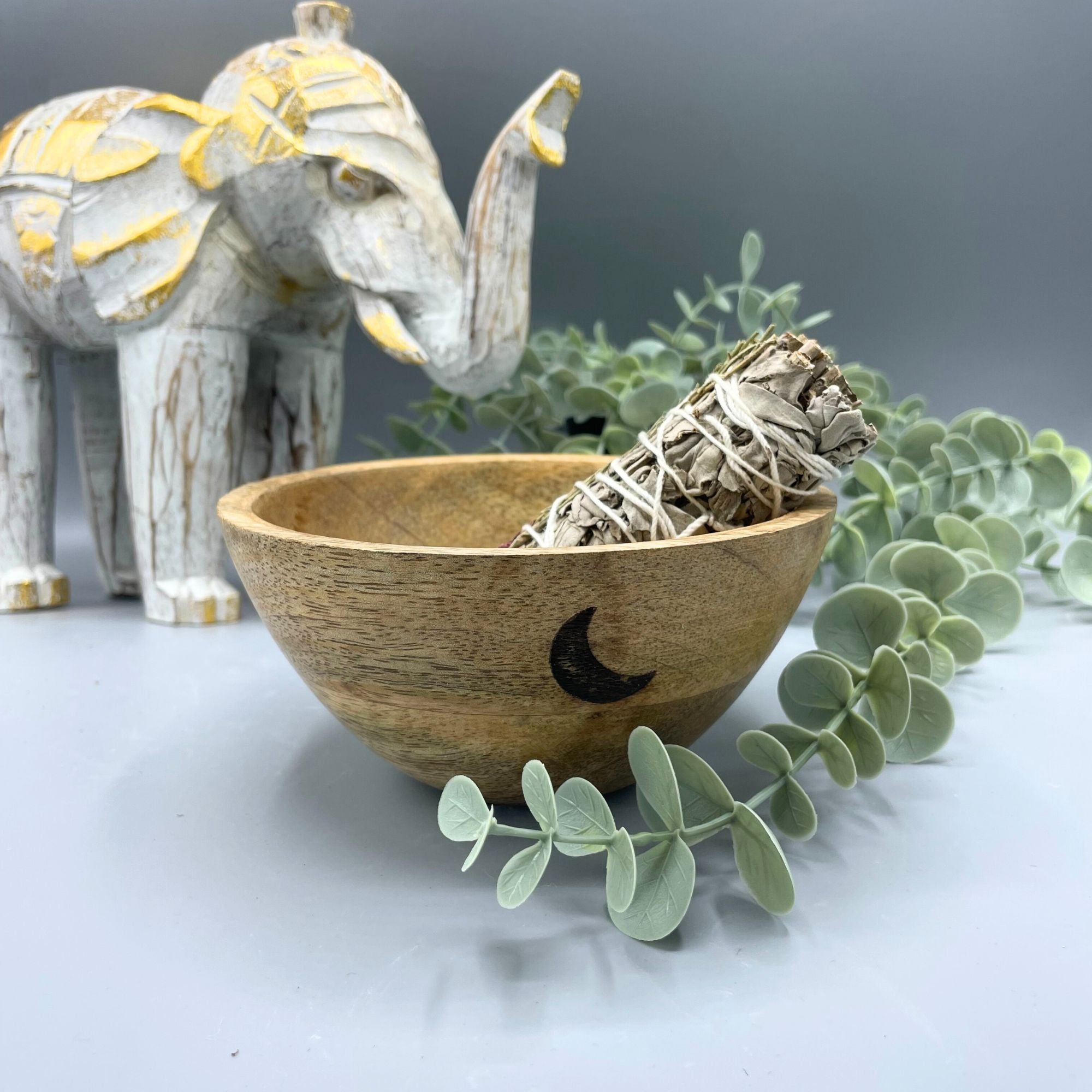 Wooden Smudge and Ritual Offerings Bowl with Three Moons Design