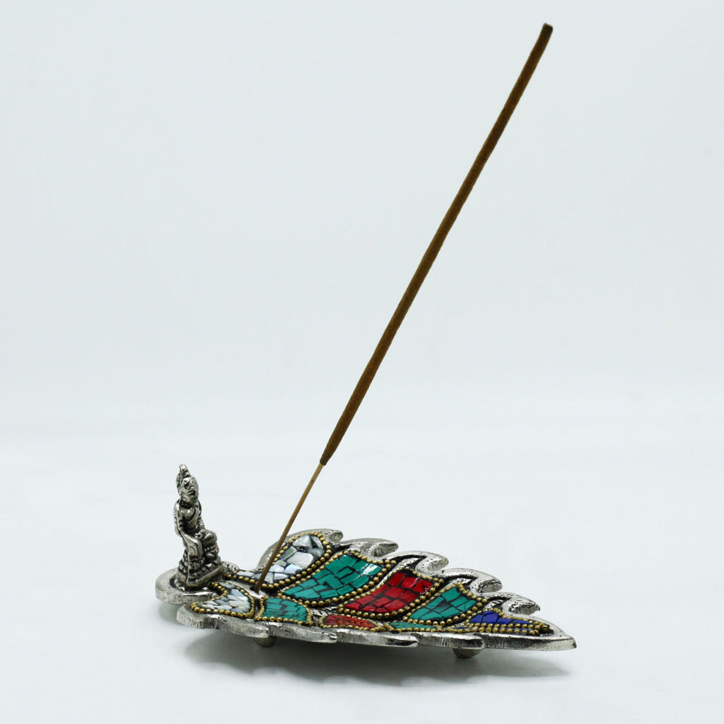 Buddha Leaf Tibetan Incense Holder with Serene Buddha Design