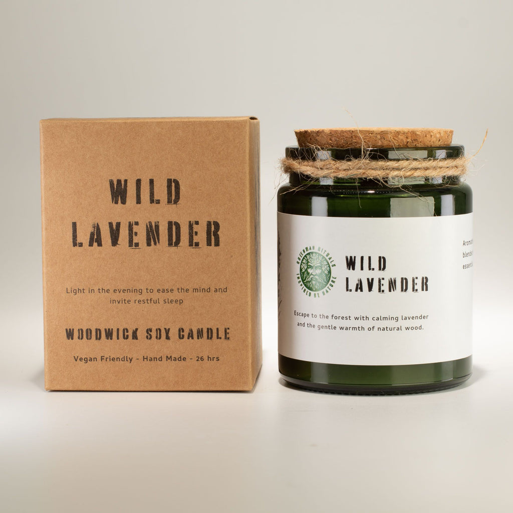 Greenman Woodwick Soy Candle Wild Lavender in Green Glass Jar