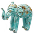 Wood Carved Elephant Decorative Figure in Turquoise and Gold