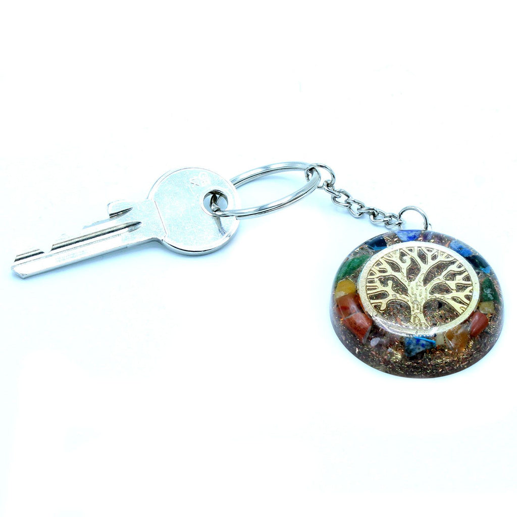 Orgonite Power Keyring with Tree of Life and Vibrant Gemstones