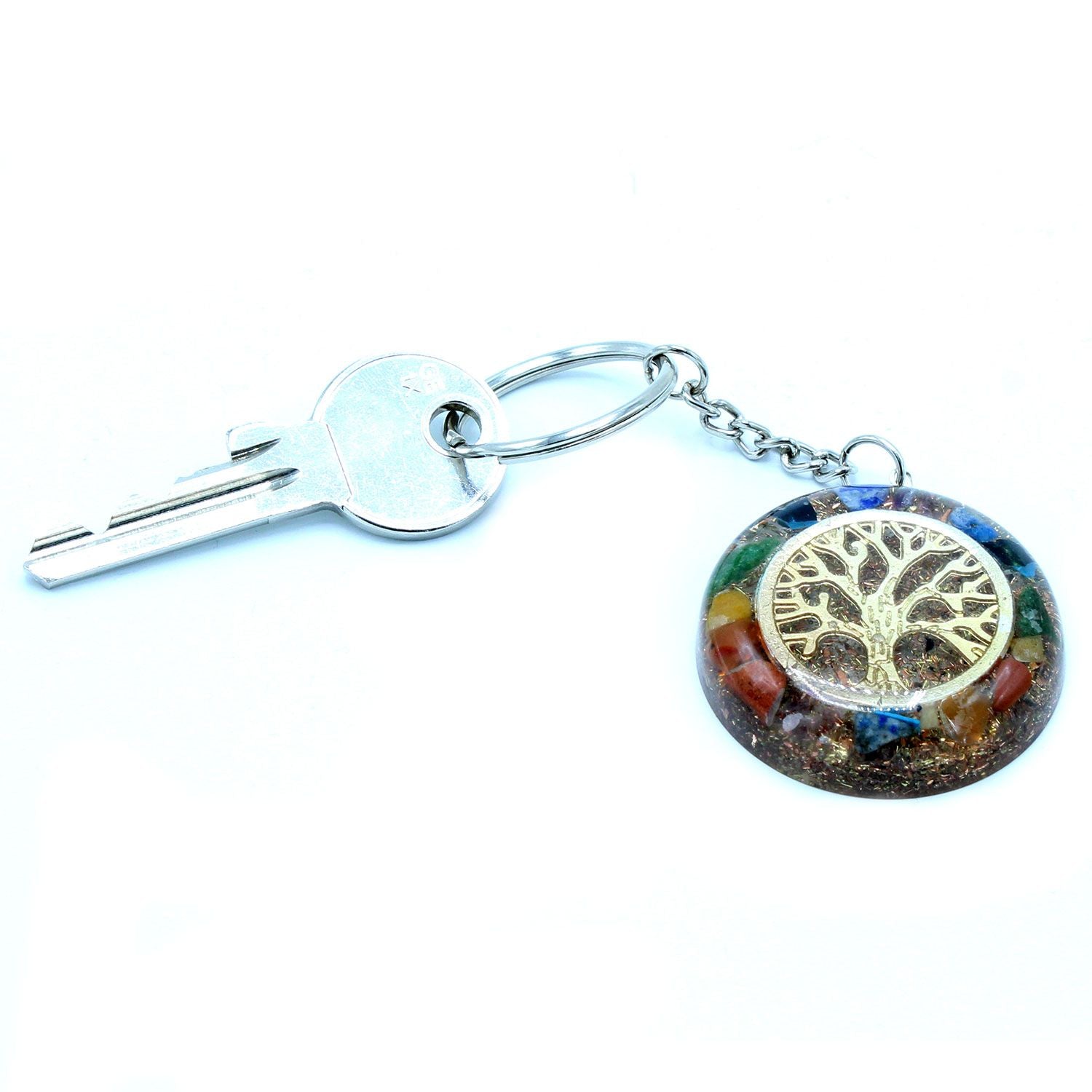 Orgonite Power Keyring with Tree of Life and Vibrant Gemstones