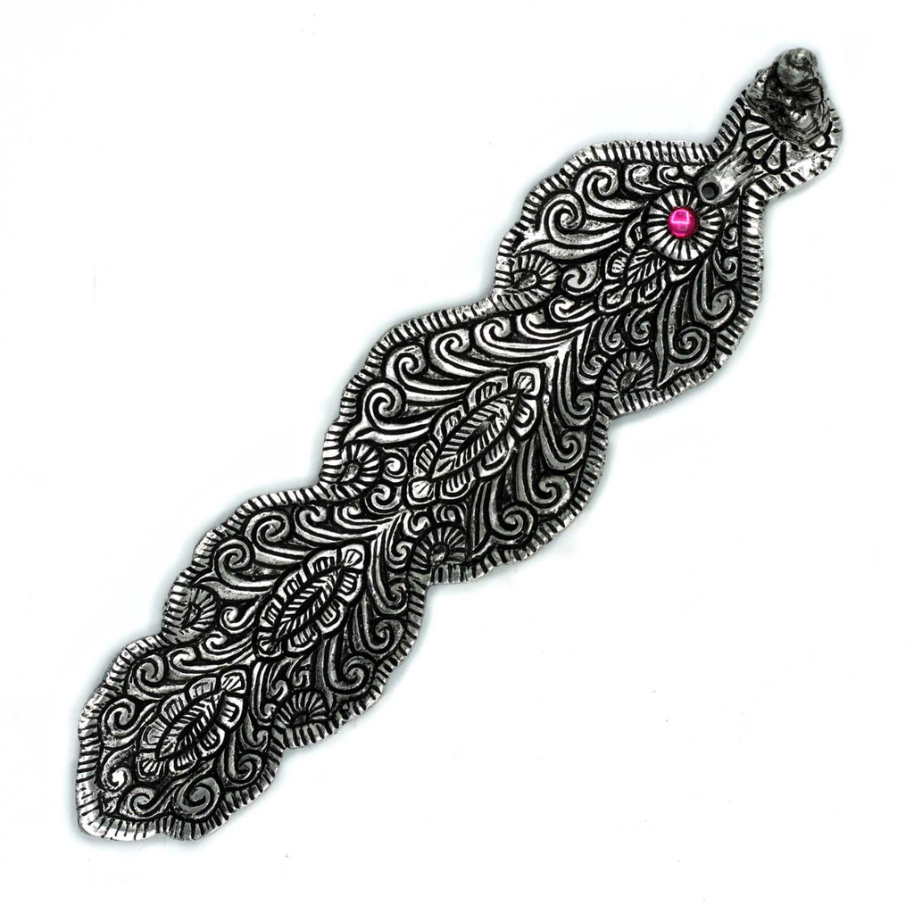 Polished Aluminium Buddha Long Incense Holder with Feather Design