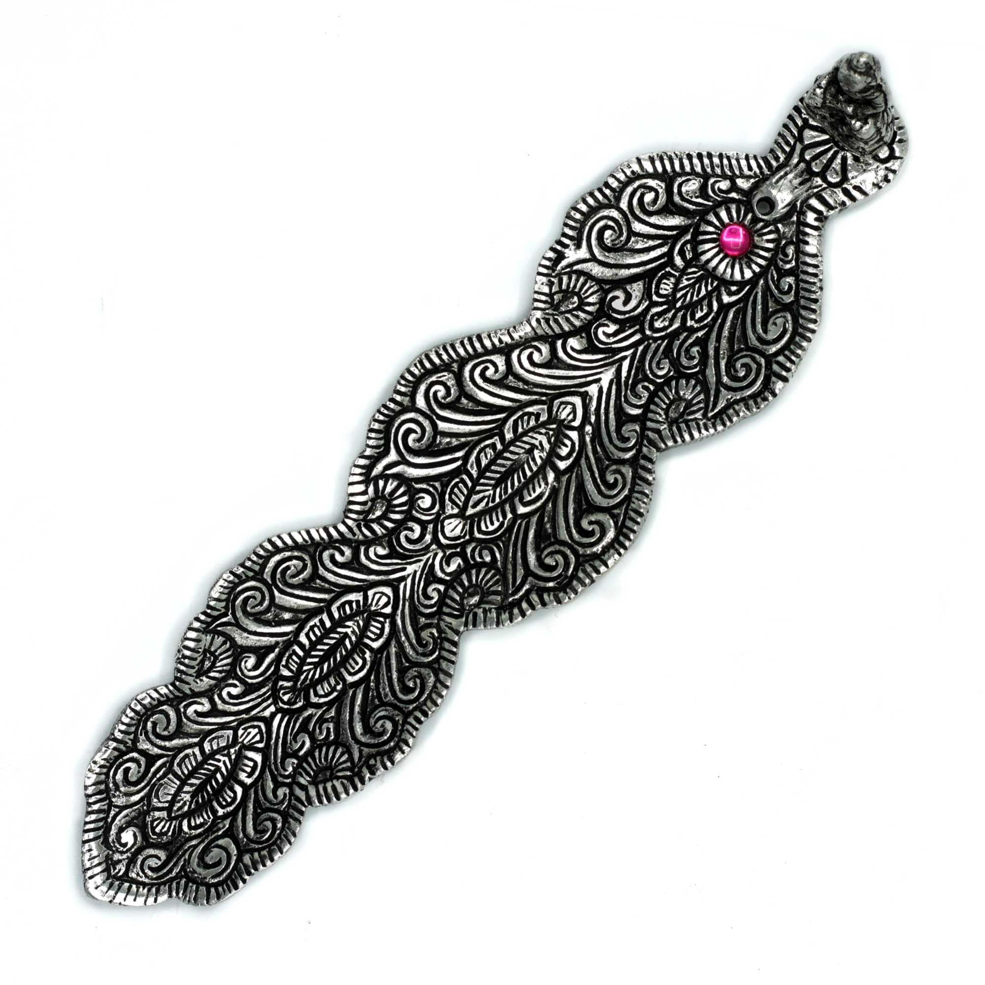 Polished Aluminium Buddha Long Incense Holder with Feather Design