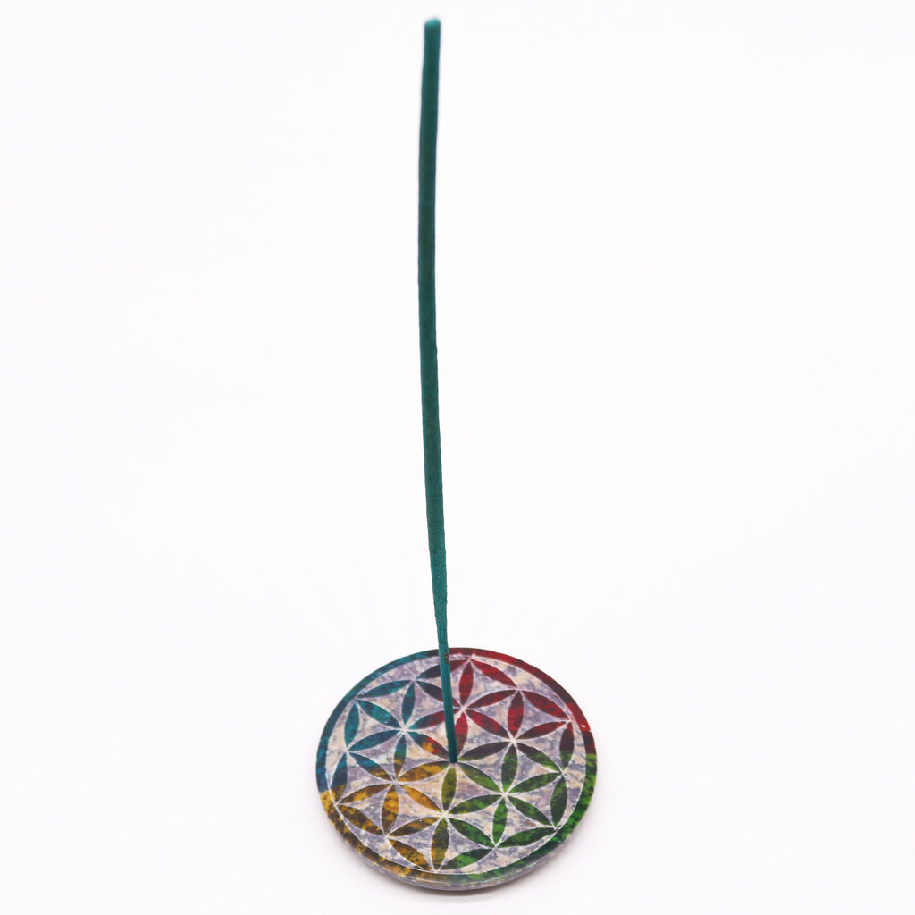 Soapstone Disc Incense Holder with Flower of Life Design