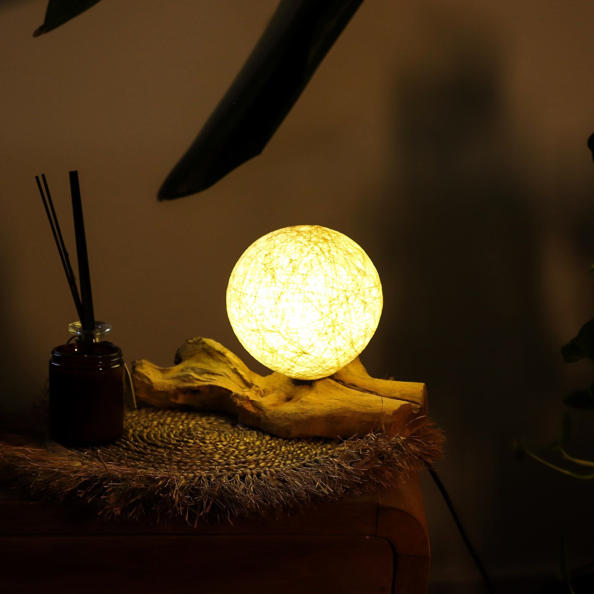 DriftGlow Lamp with Cotton Wrap Cream Shade and Driftwood Base