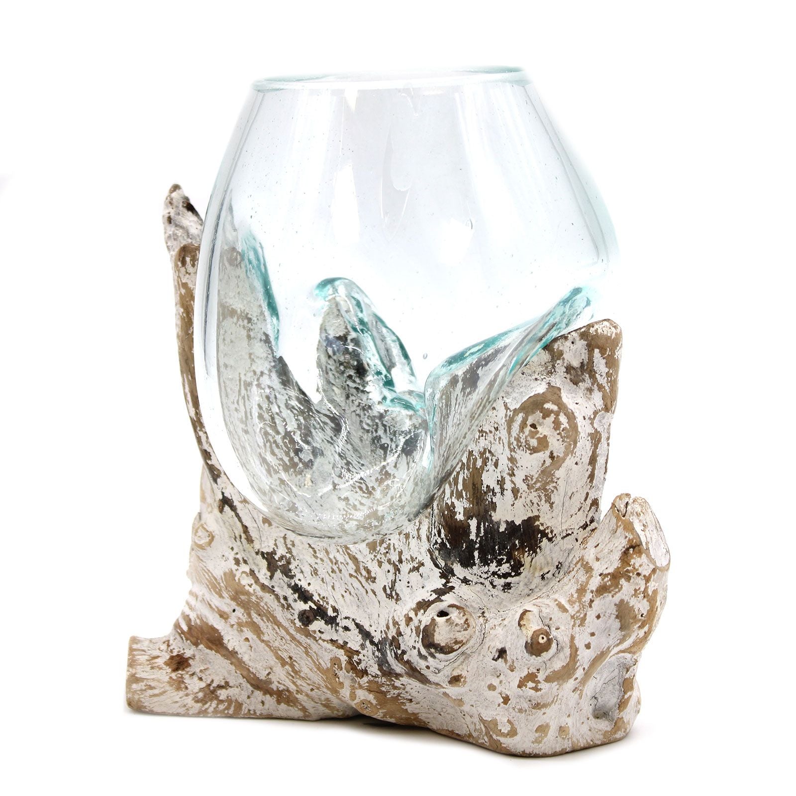 Molten Glass on Whitewash Wood Medium Bowl for Home Decor