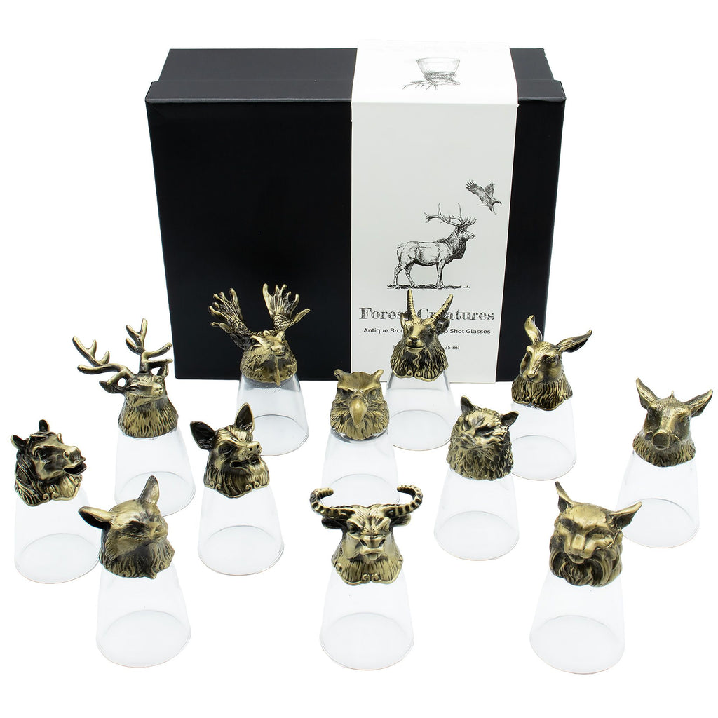 Gift Set of 12 Bottom Up Shot Glasses with Mystical Creatures