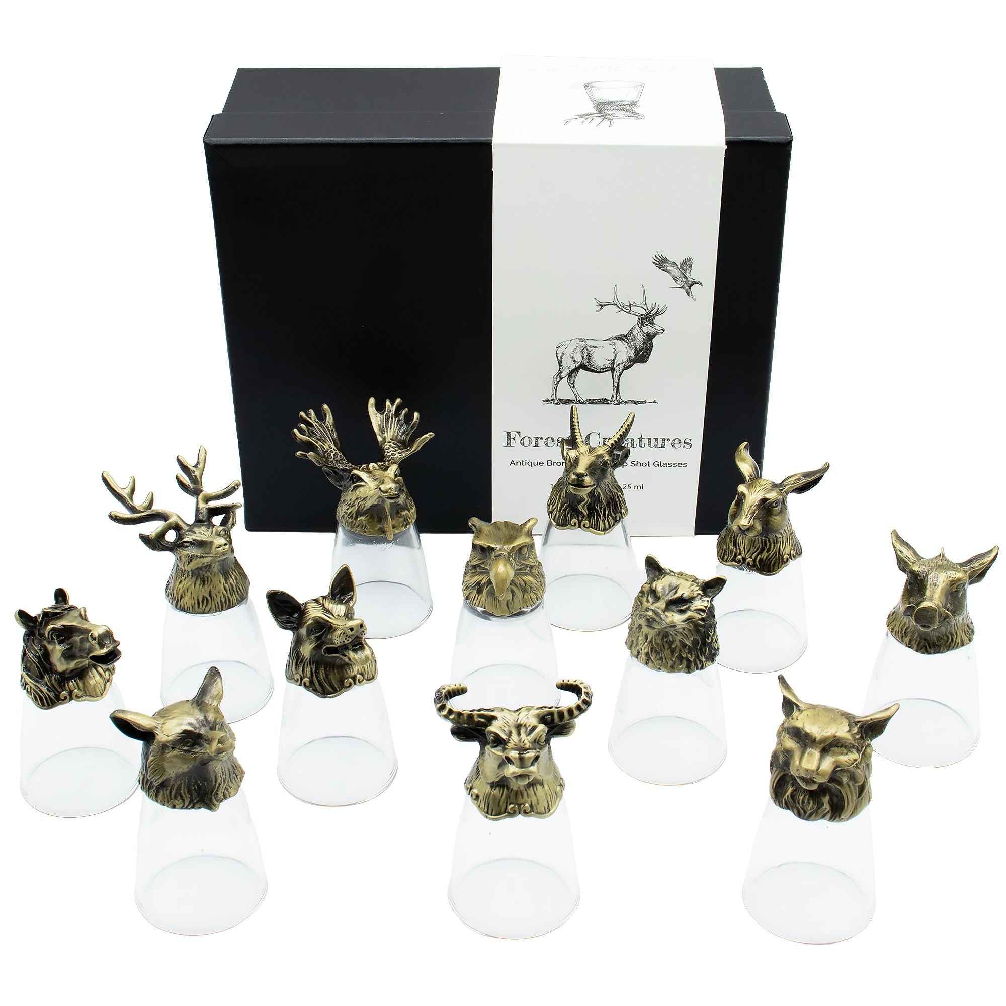 Gift Set of 12 Bottom Up Shot Glasses with Mystical Creatures