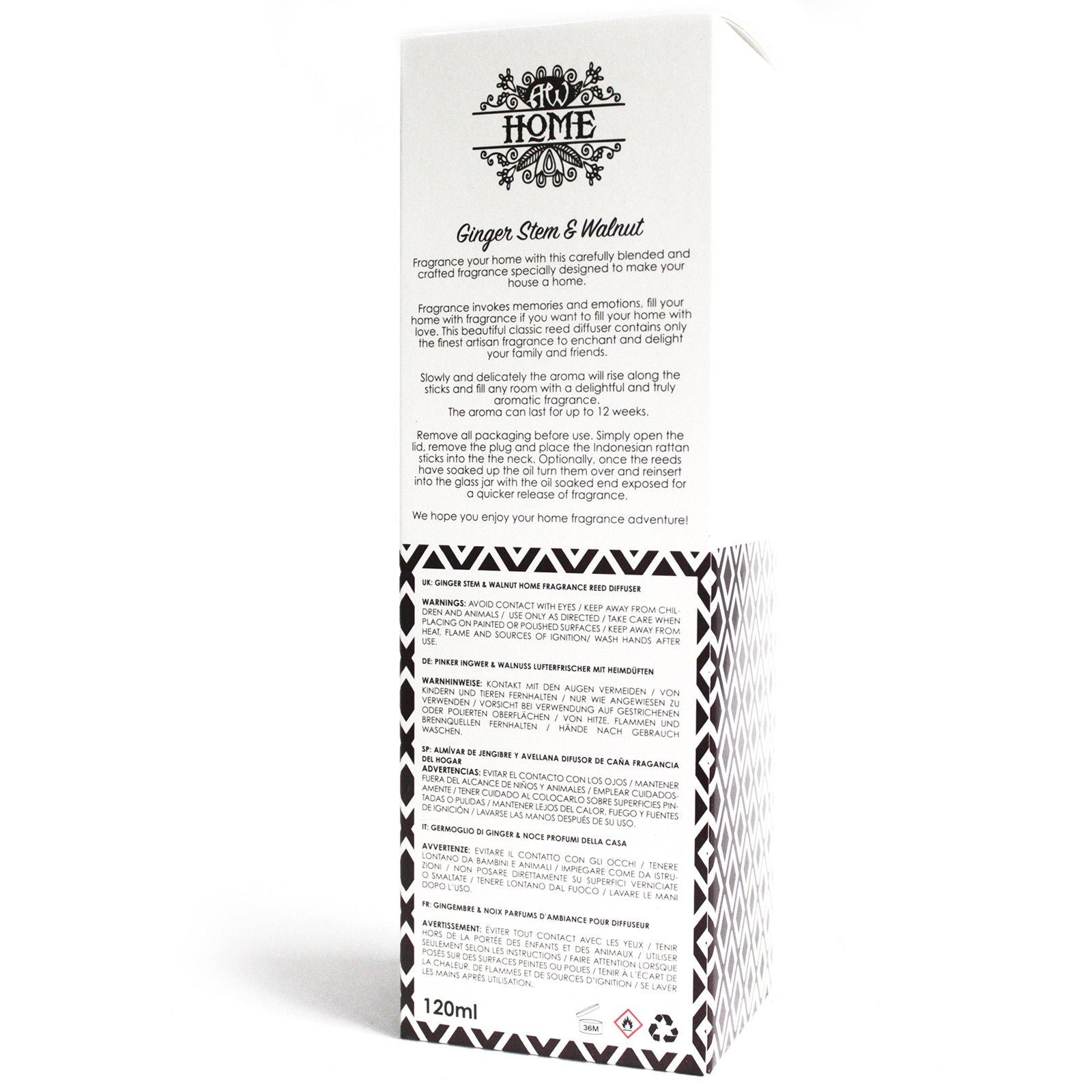 120ml Reed Diffuser Ginger Stem and Walnut for Home Fragrance