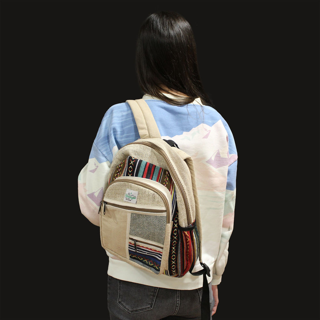 Small Backpack Zig Zag Zips Style with Pure Hemp and Cotton