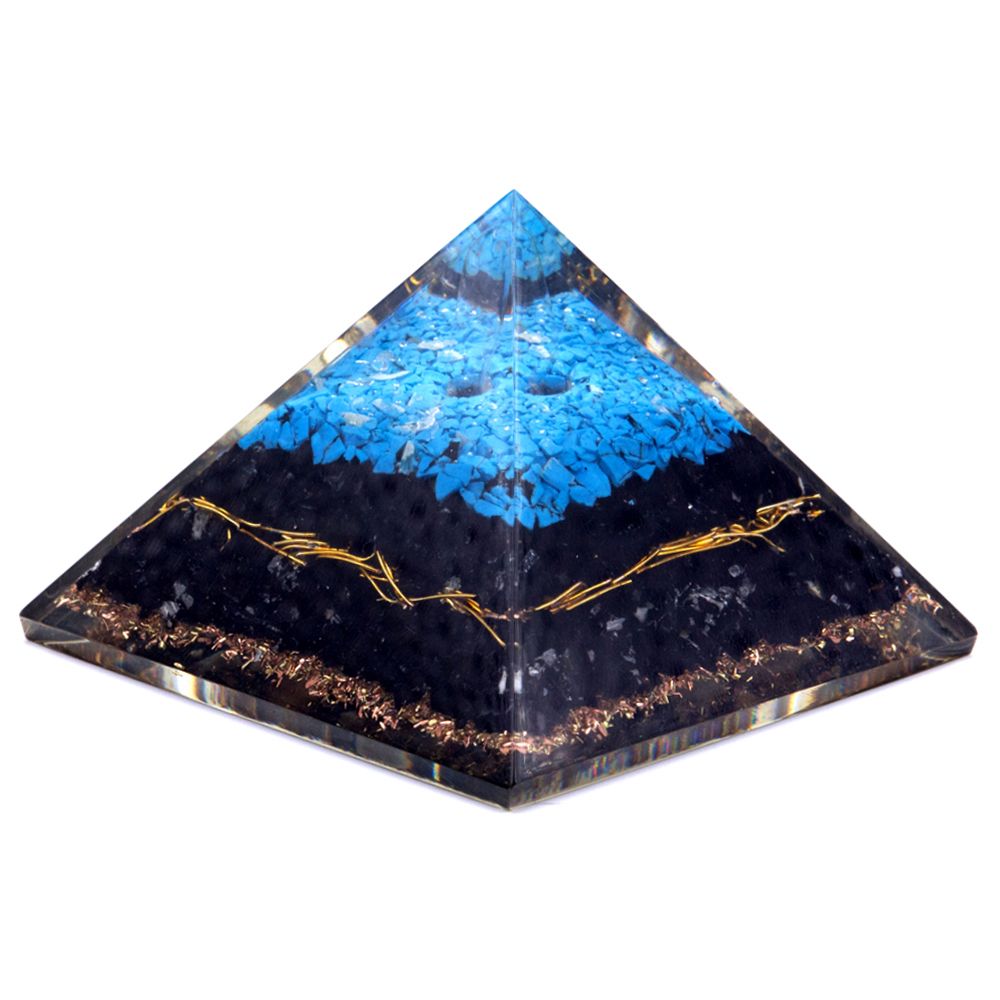 Stunning Orgonite Pyramid with Turquoise and Black Tourmaline