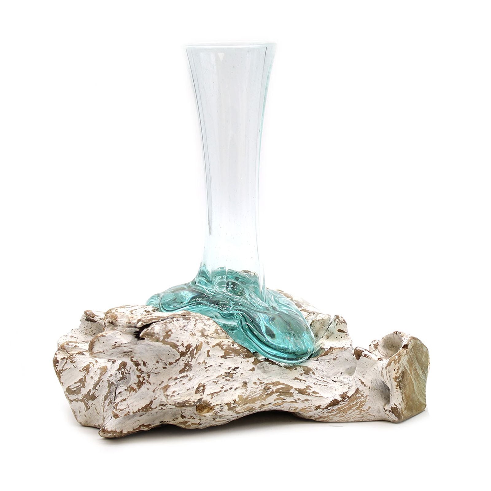 Medium Molten Glass on Whitewash Wood Vase for Home Decor
