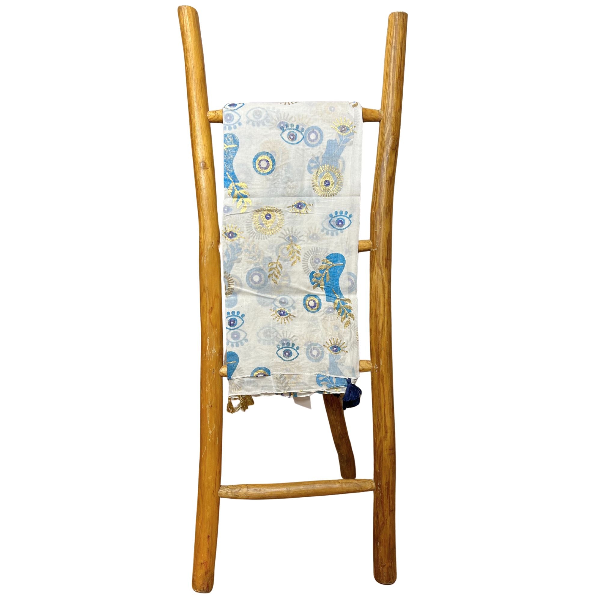 Nomad Sari Pareo in White Blue Gold Evil Eye Print for Summer Style