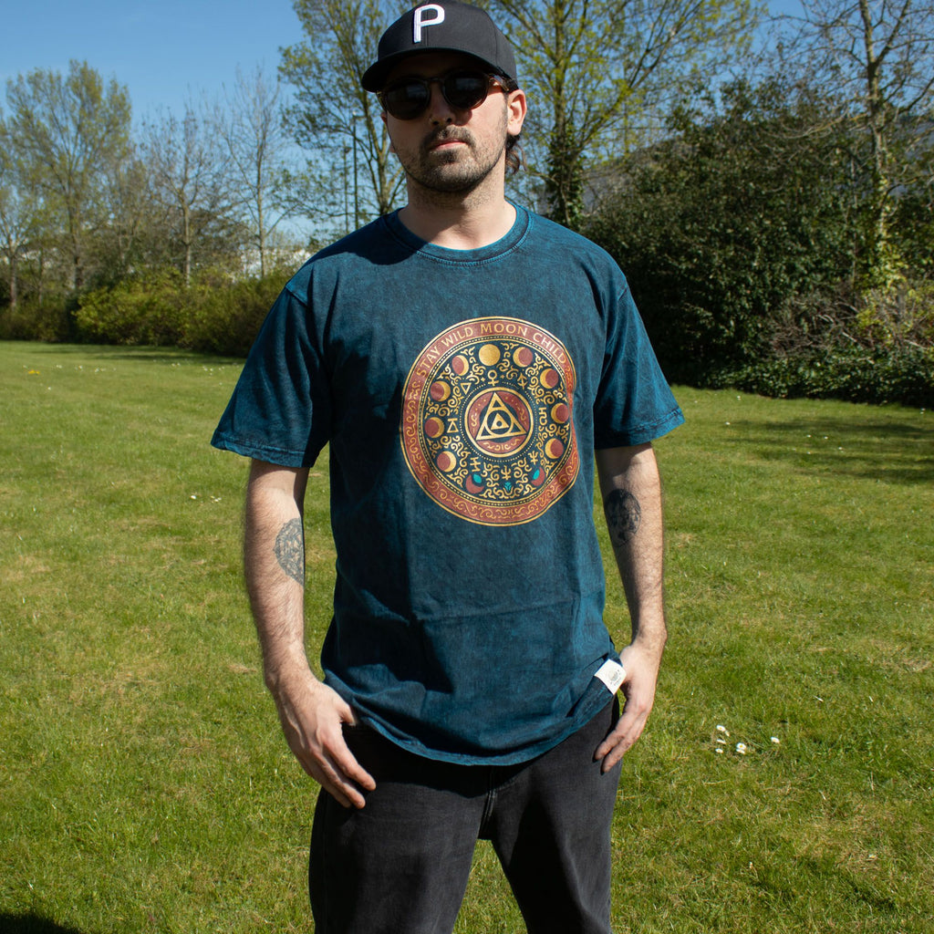 Nomad Sari Stonewashed Cotton T Shirt Stay Wild Moon Child Blue