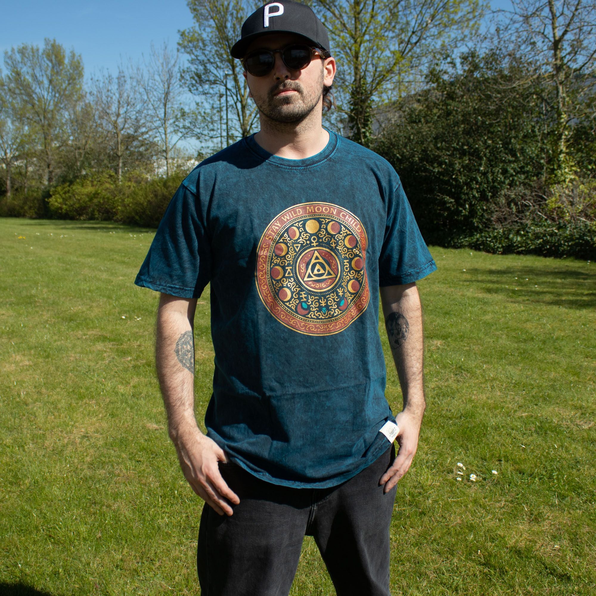 Nomad Sari Stonewashed Cotton T Shirt Stay Wild Moon Child Blue