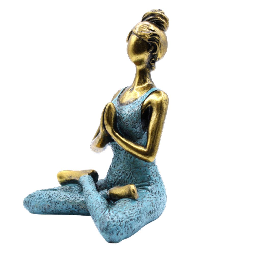 Yoga Lady Figure in Bronze and Turquoise 24cm for Home Decor