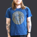 Nomad Sari Stonewashed Cotton T Shirt in Blue with Chakra Design