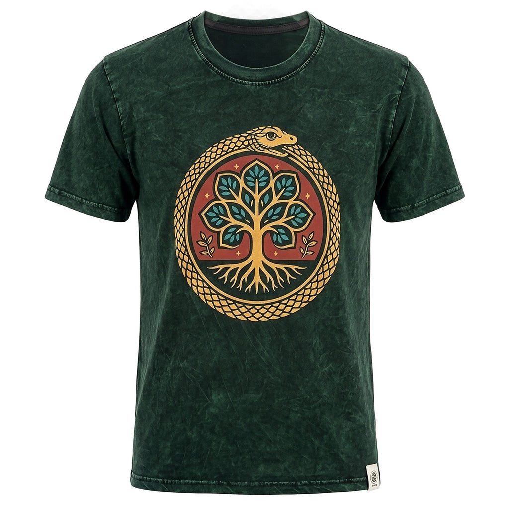 Nomad Sari Stonewashed Cotton T Shirt with Tree of Life Design