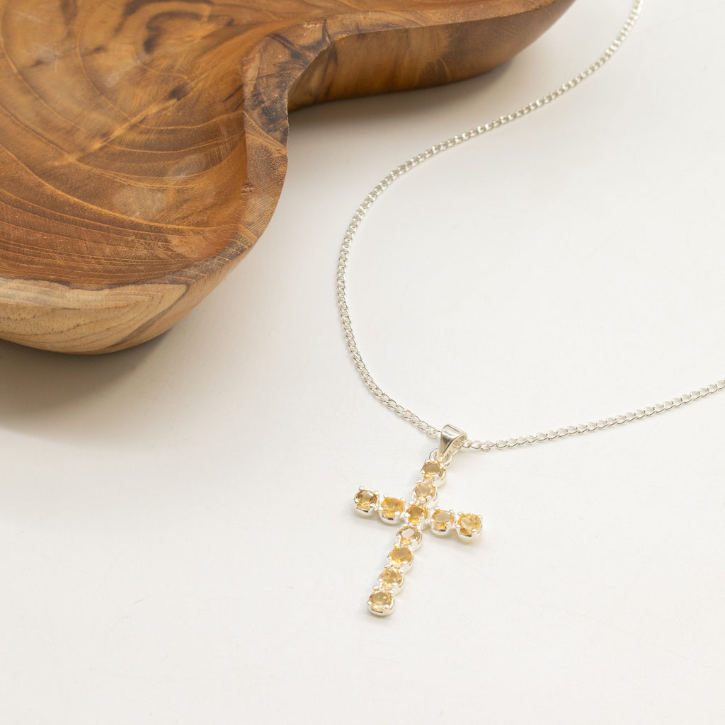 Indian Devotional Pendant with Silver Plated Citrine Crucifix