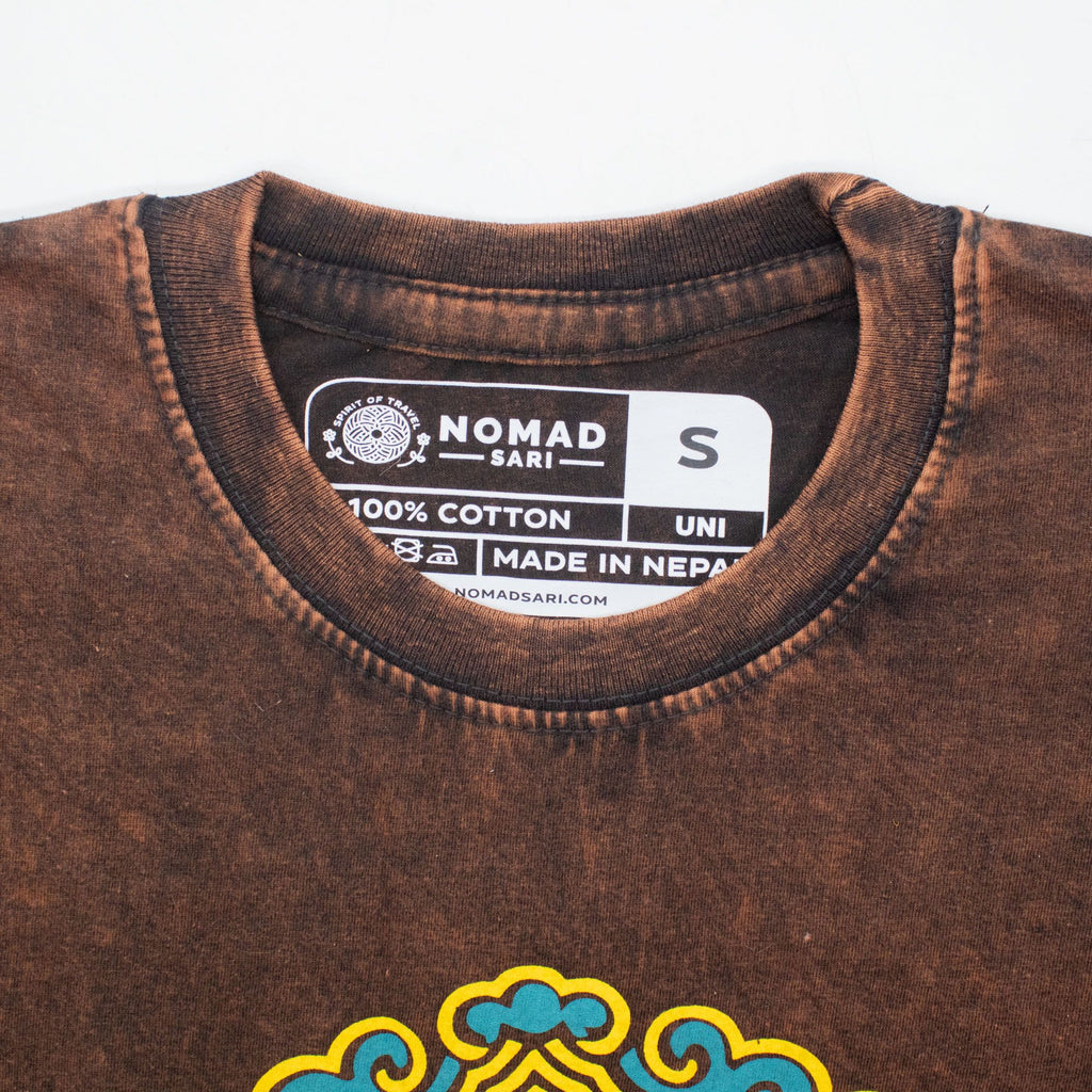 Nomad Sari Stonewashed Cotton T Shirt with Sun Zodiac Design