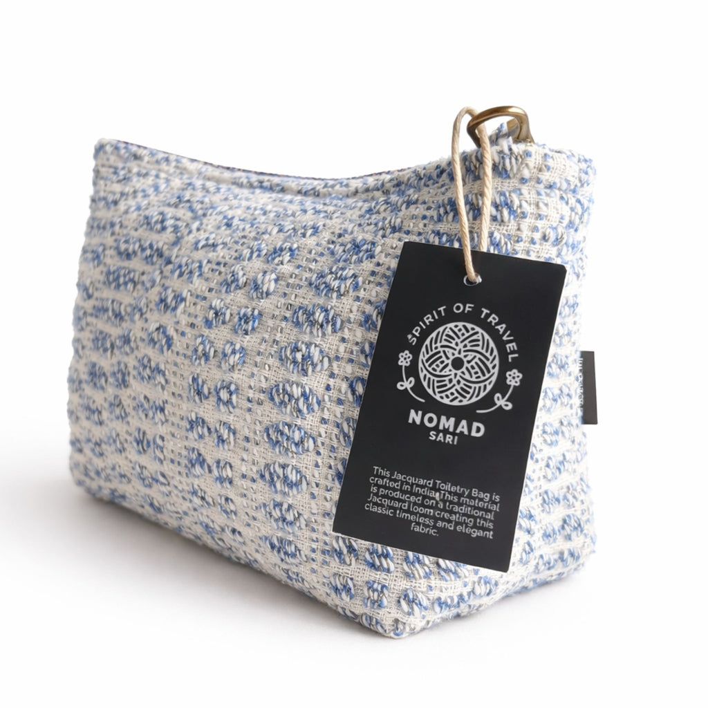 Nomad Sari Indian Jacquard Toiletry Bag in Indigo Echo Design