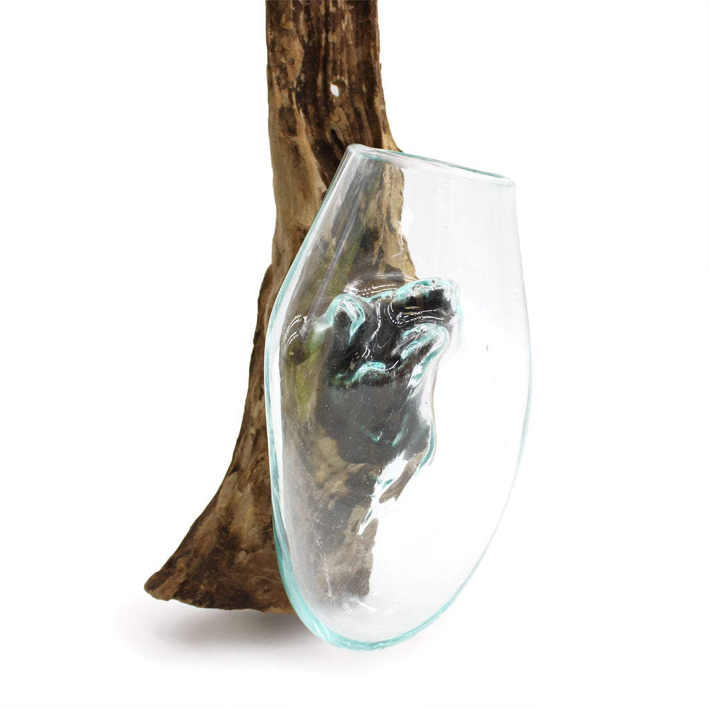 Molten Glass on Wood Hanging Bowl for Stylish Home Decor Display
