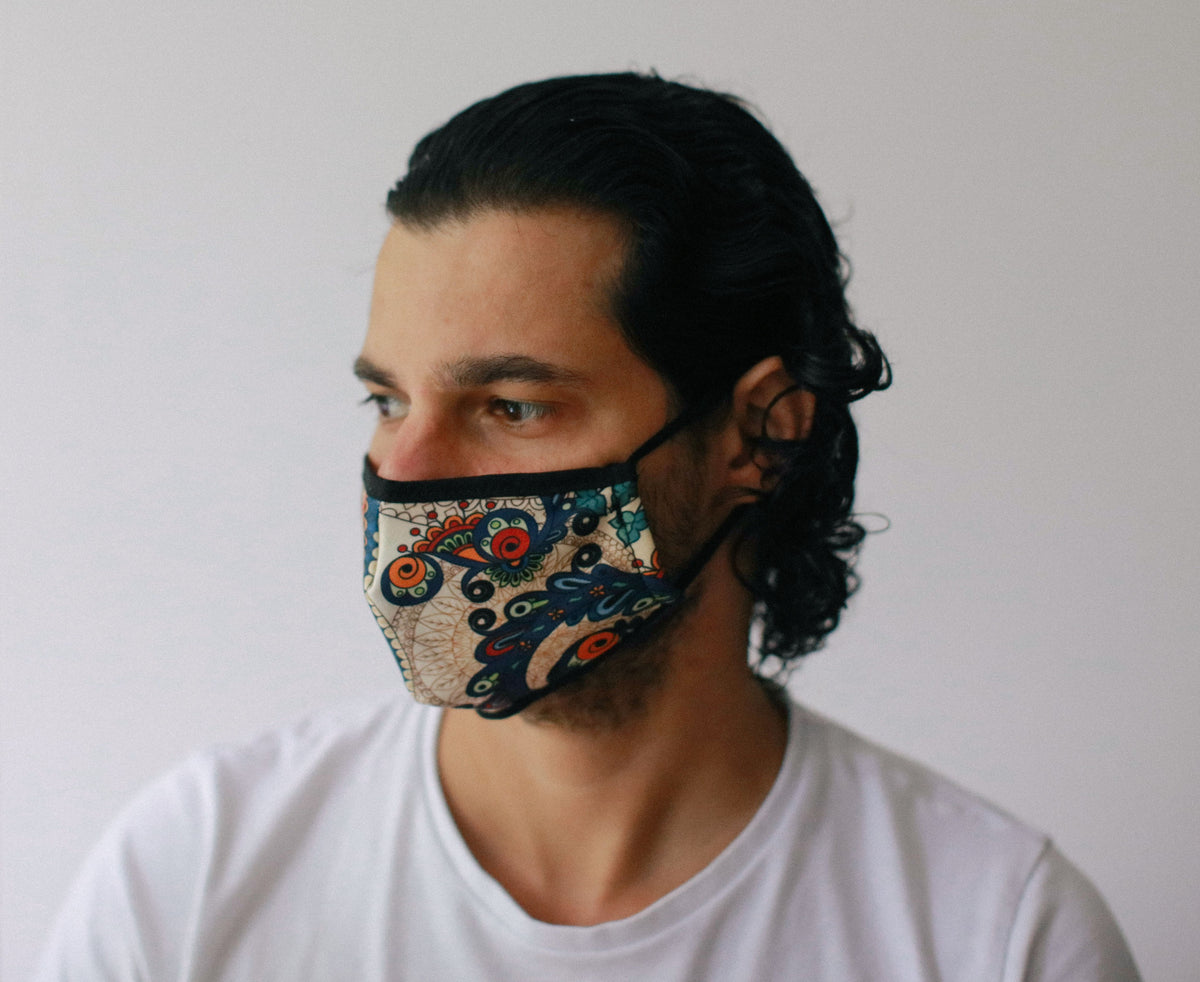 Reusable Poly-Cotton Face Mask with Filter Pocket – Golden Leaves (Adult)