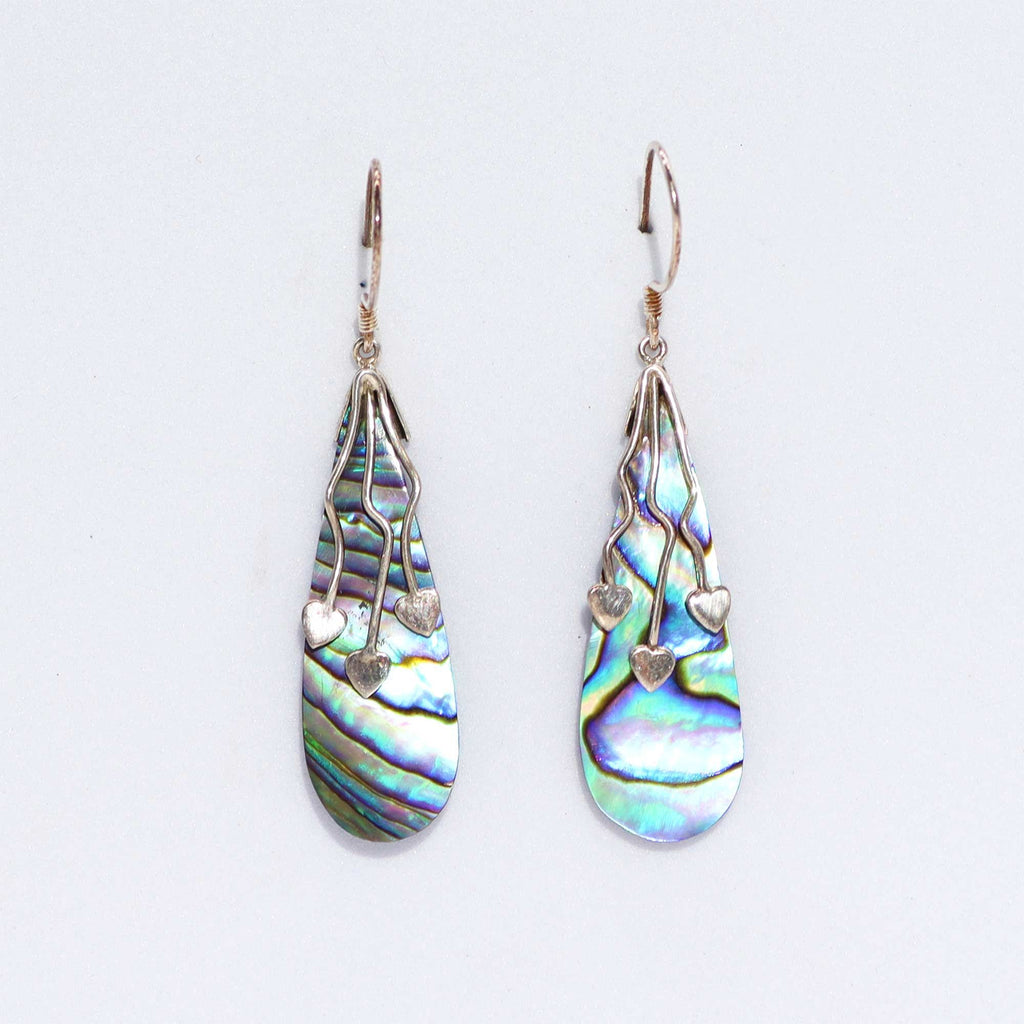 Shell and Silver Earrings with Three Hearts Design and Abalone