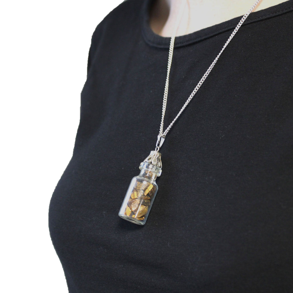Bottled Gemstones Necklace with Tiger Eye Pendant Design