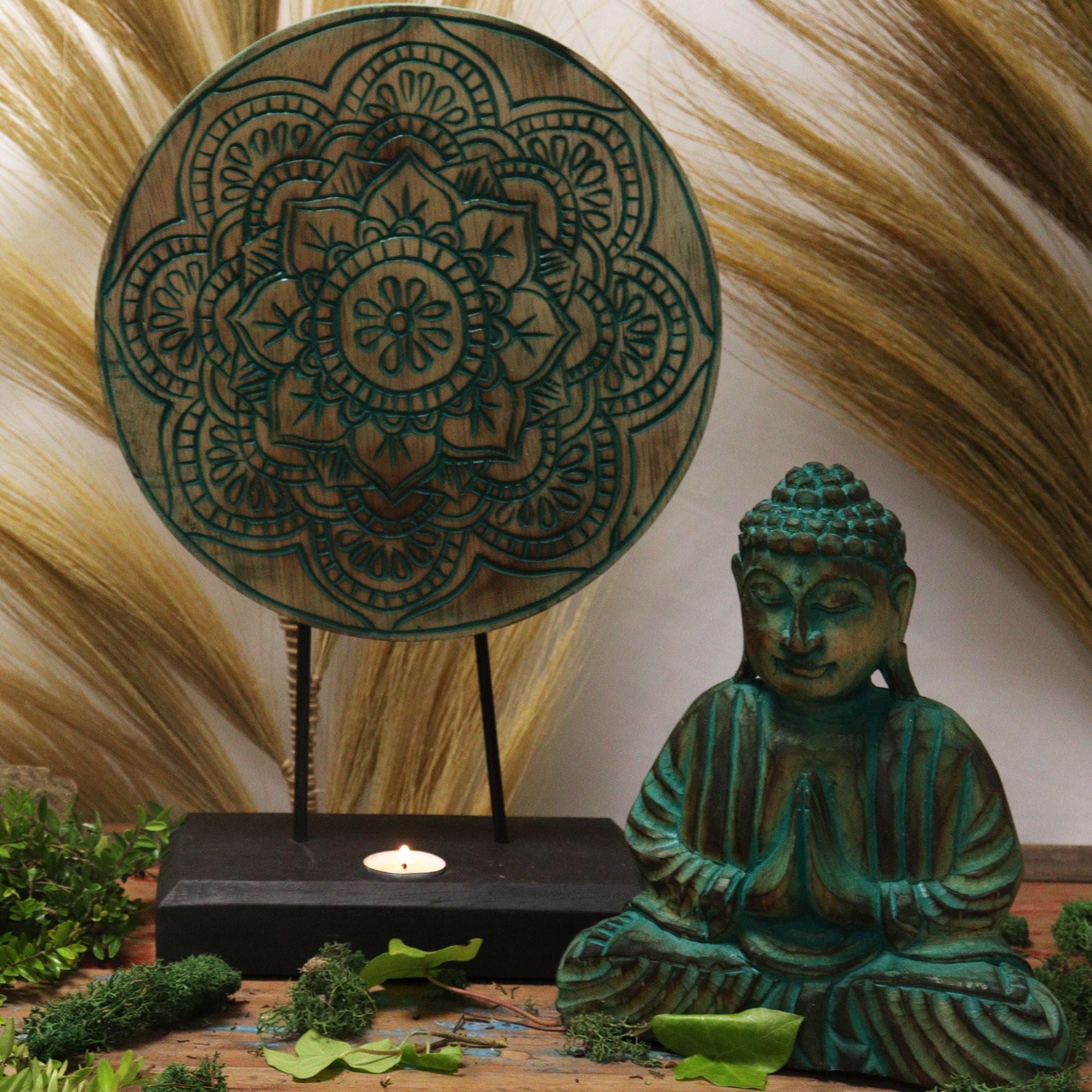 Buddha Feng Shui Set with Green Buddha Knot for Harmony and Peace