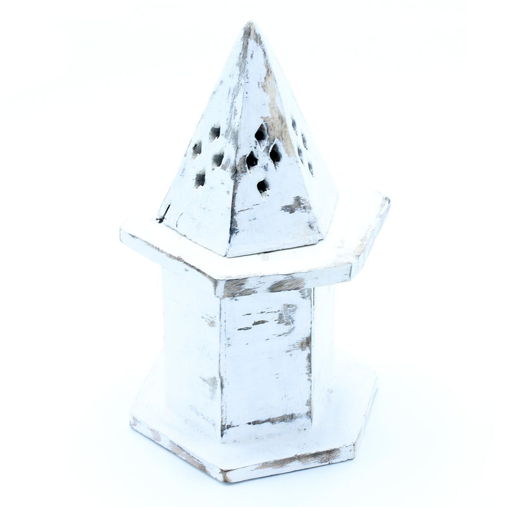 White Washed Incense Holder Pyramid Mini House for Home Decor