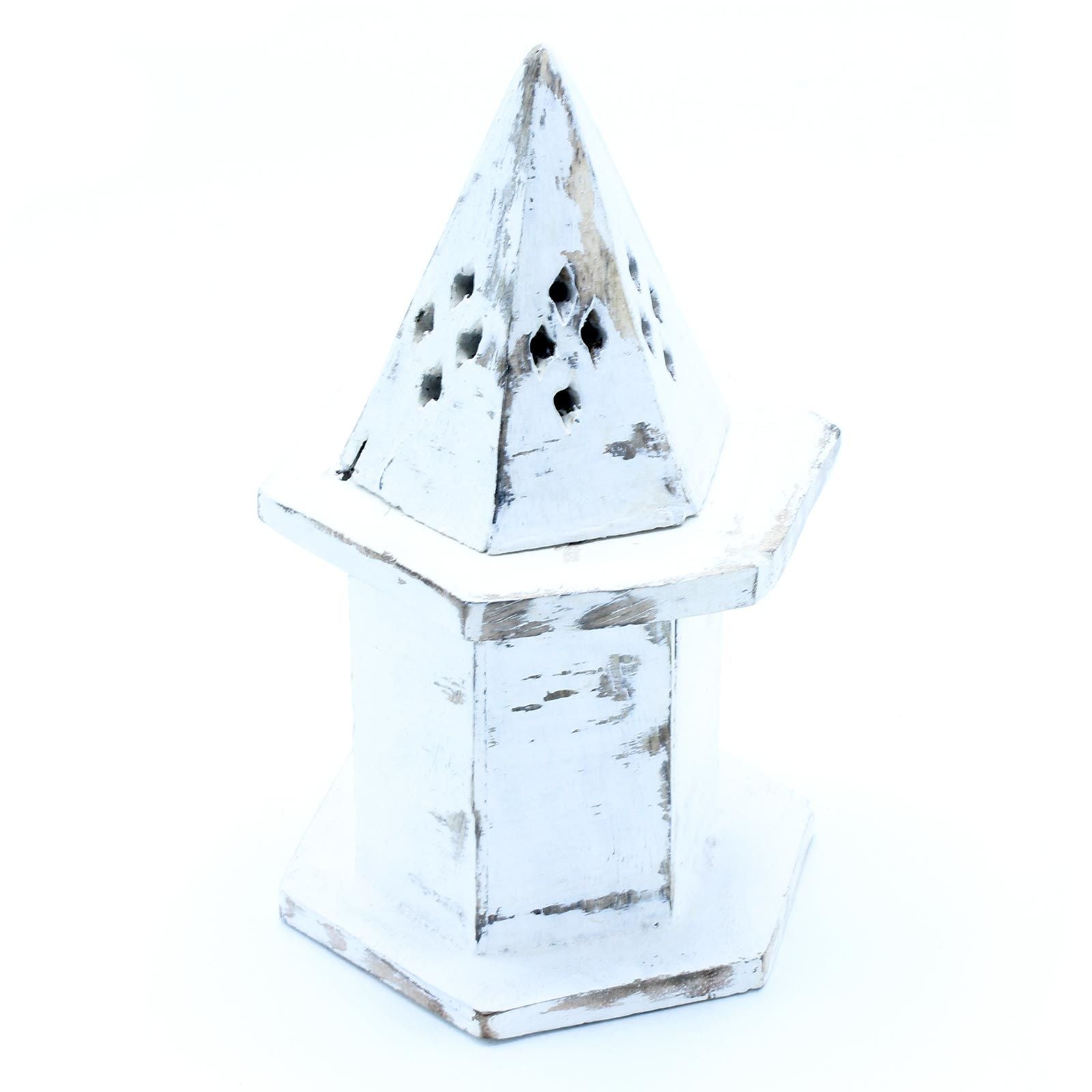 White Washed Incense Holder Pyramid Mini House for Home Decor