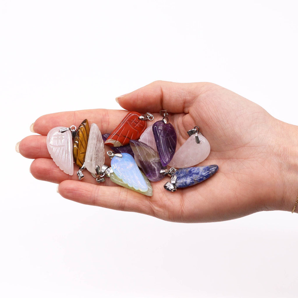 Gemstone Angel Wings Pendants Assorted Set of 12 Pieces