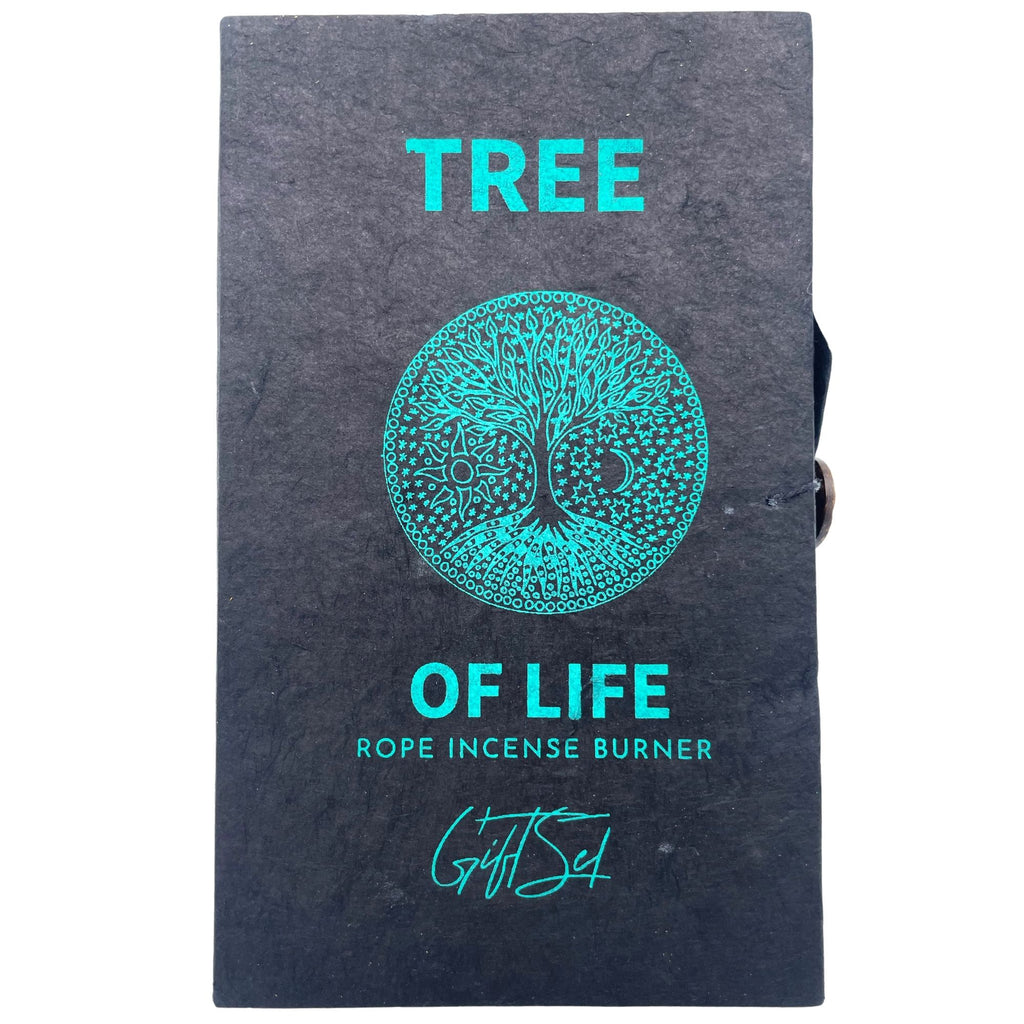 Rope Incense and Silver Plated Holder Set with Tree of Life Design