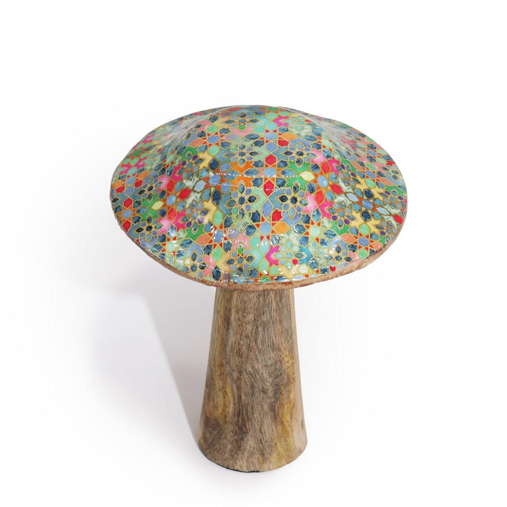 Small Enamelled Mushroom 10cm with Mediterranean Tile Design