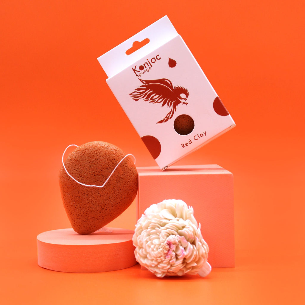 Teardrop Konjac Sponge with Red Clay for Gentle Exfoliation