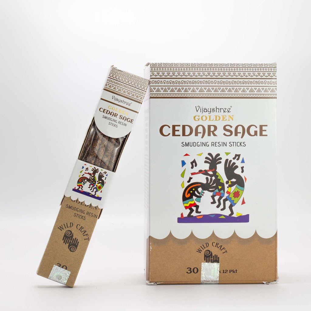 Golden Cedar Sage Smudging Resin Sticks in Illustrated Box 30g