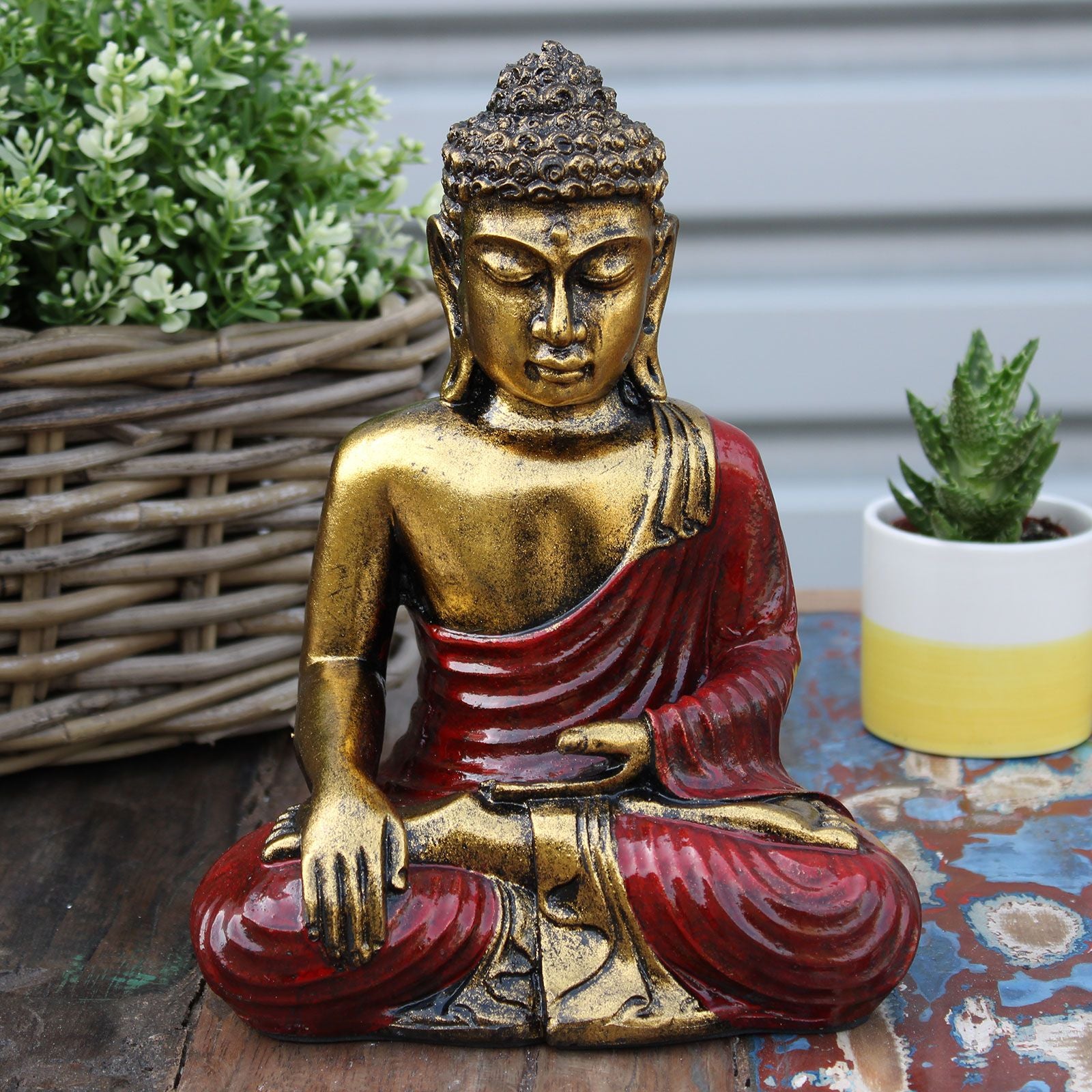 Large Hand Painted Red and Gold Buddha Statue for Home Decor
