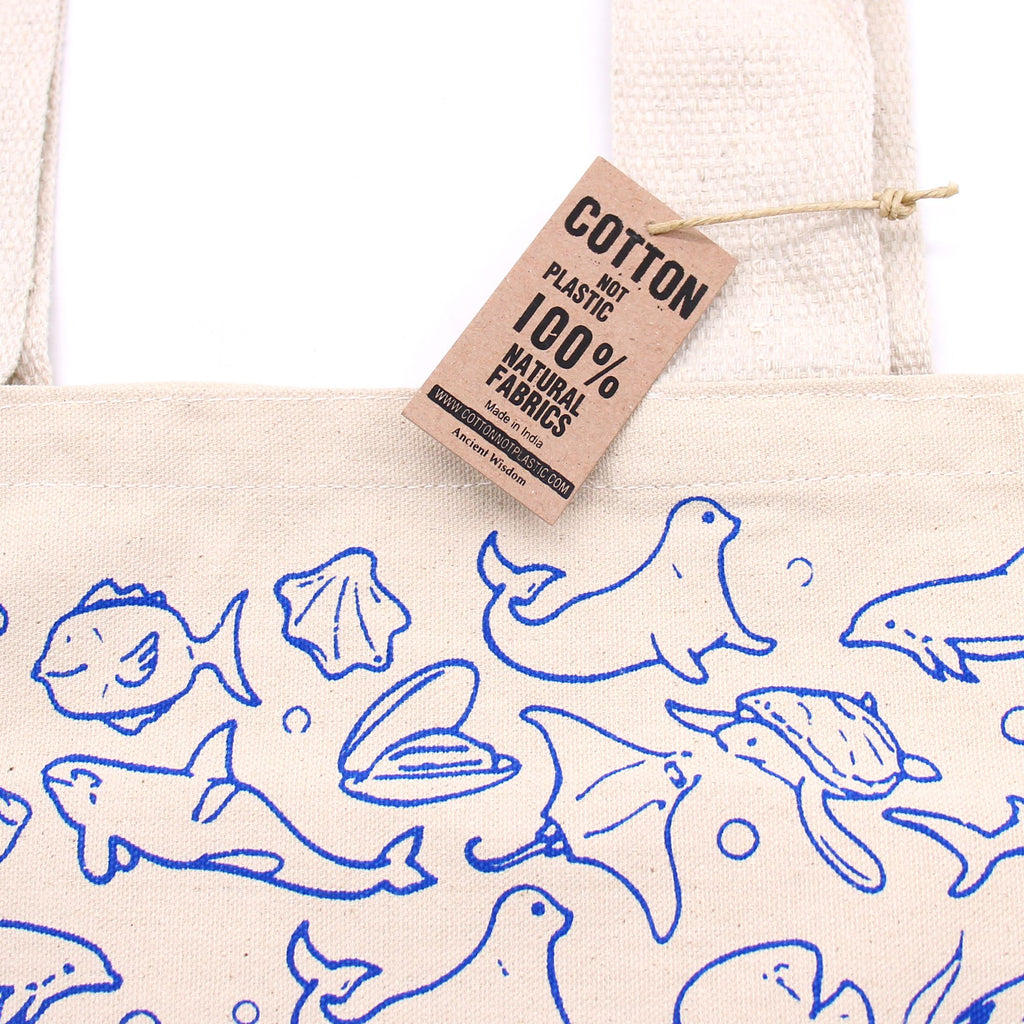 Big Cotton Tote Shopping Bag 38x42cm Sea Life Eco Friendly Design