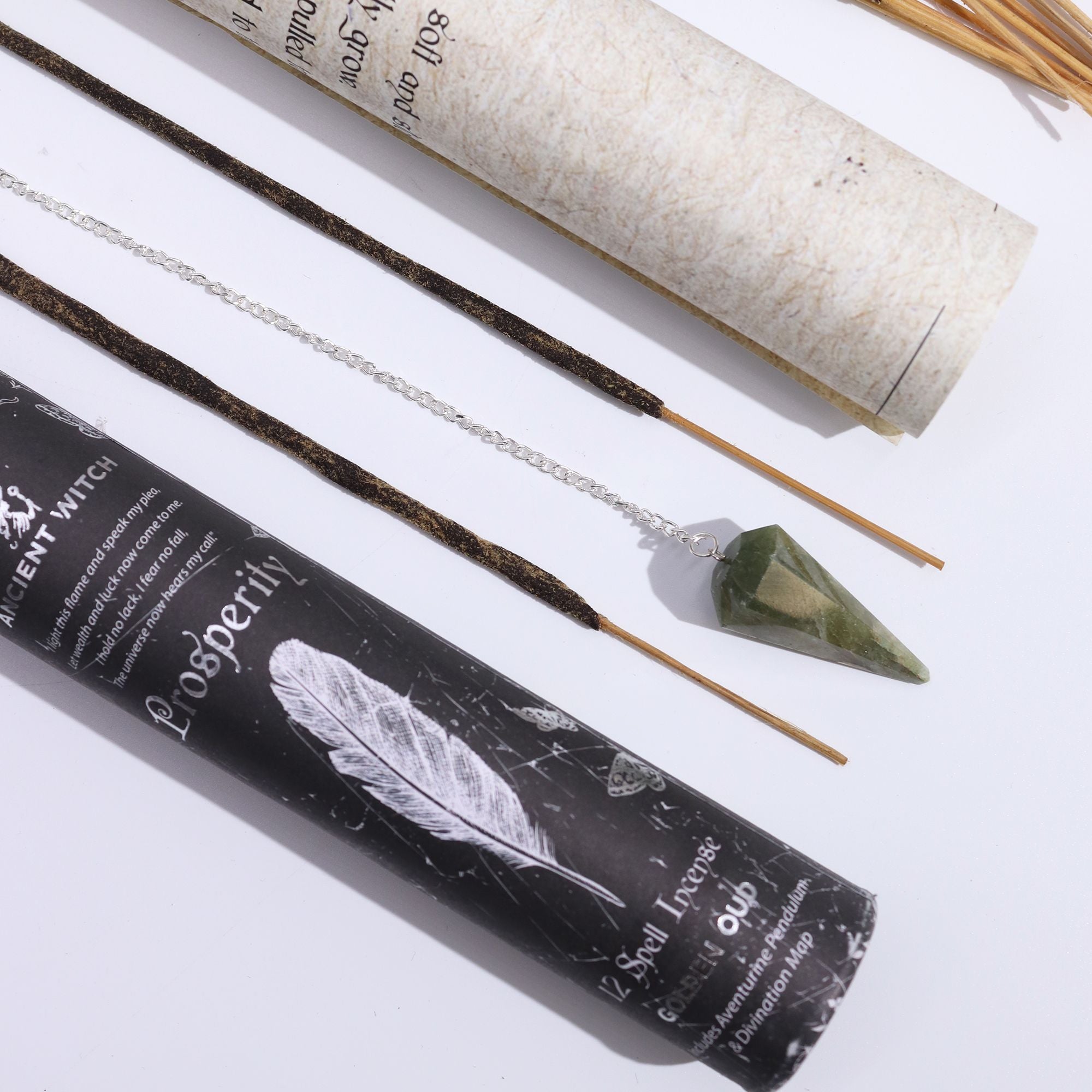 Ancient Witch Spell Incense for Prosperity with Aventurine Pendulum