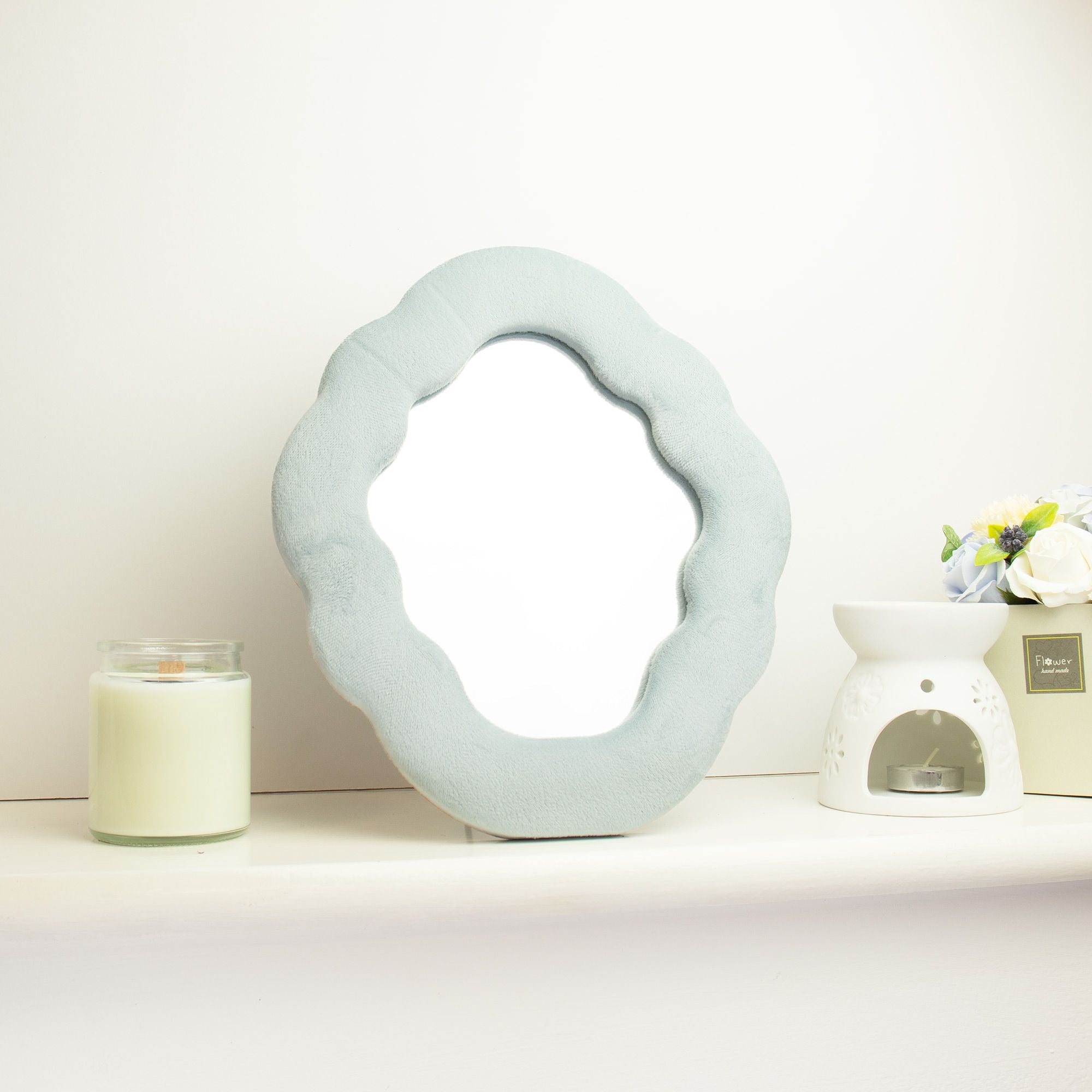 Soft Squiggly Mirror in Cloud Blue for Playful Home Decor