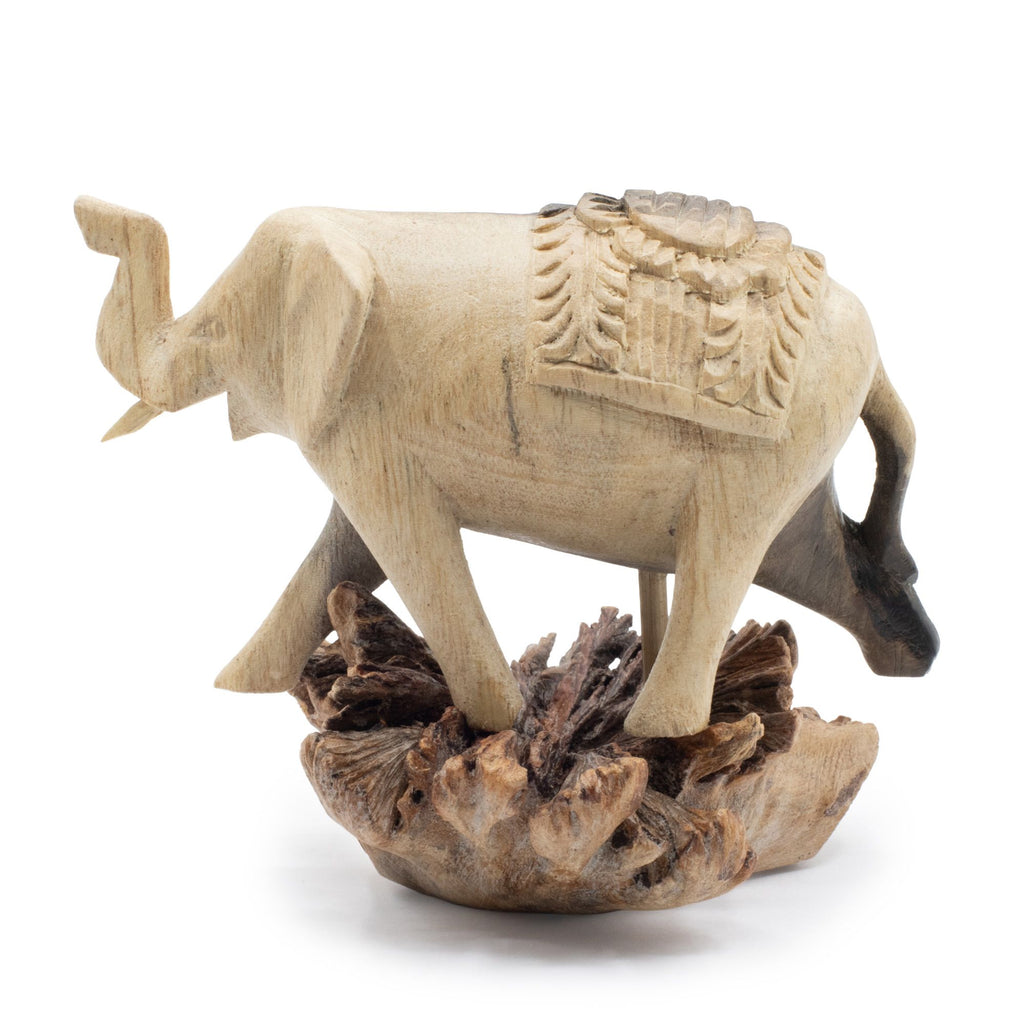 Handmade Parasite Wood Art Carving of a Walking Elephant Sculpture