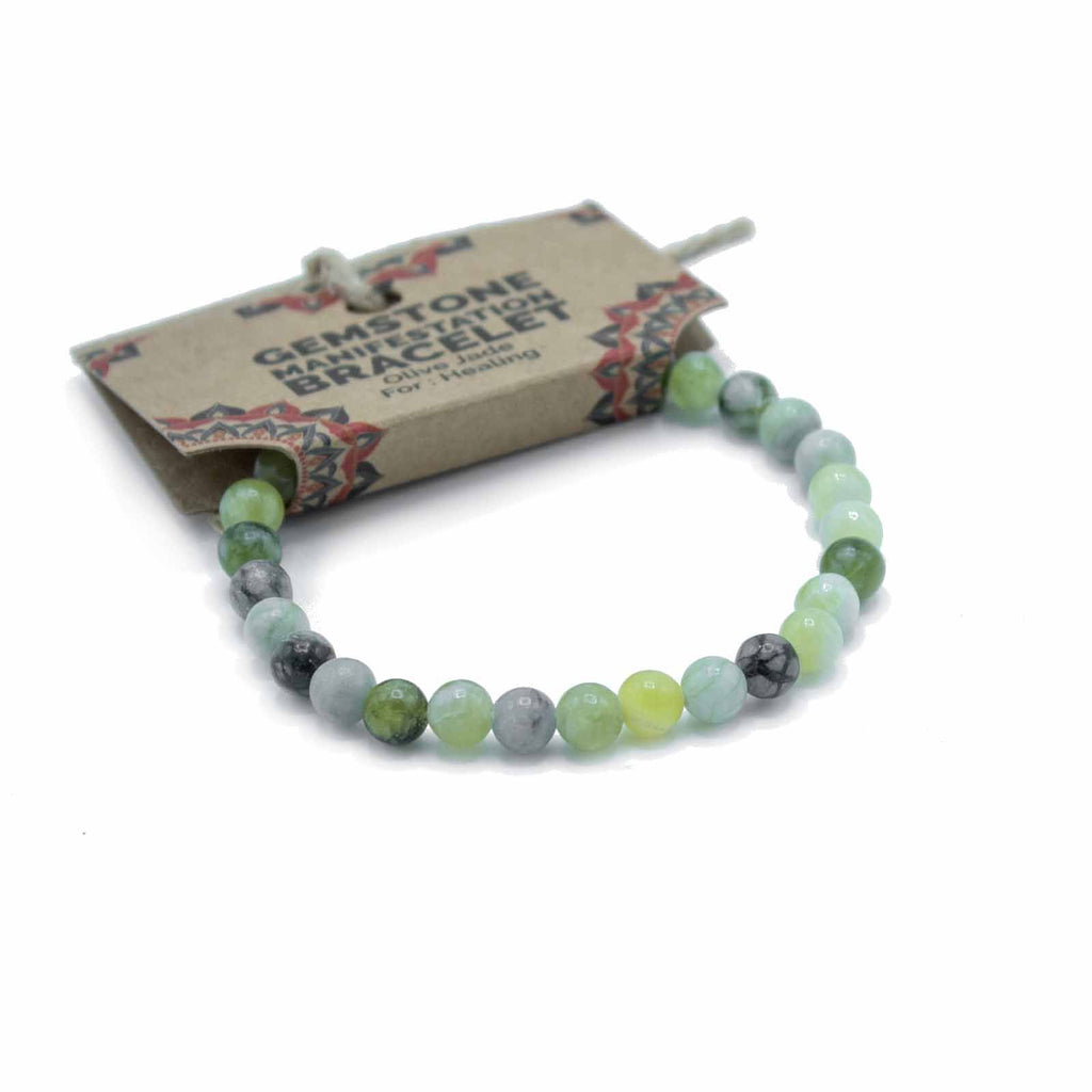 Gemstone Manifestation Bracelet with Olive Jade for Gifting