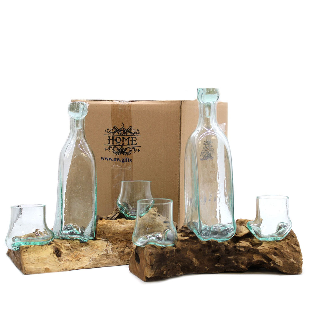 Molten Glass on Wood Whisky Set for Unique Home Decor Display