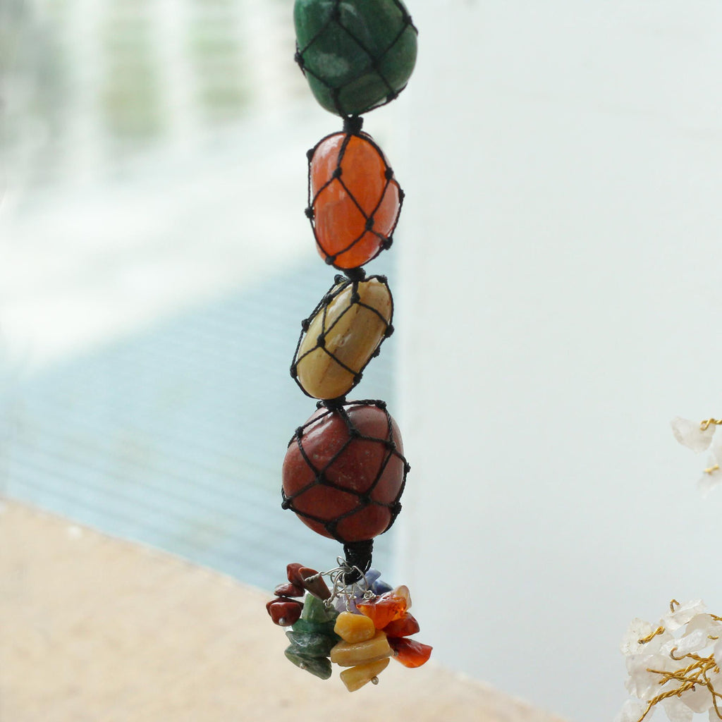 Hanging Chakra Stone Pendant with Seven Vibrant Chakra Chips