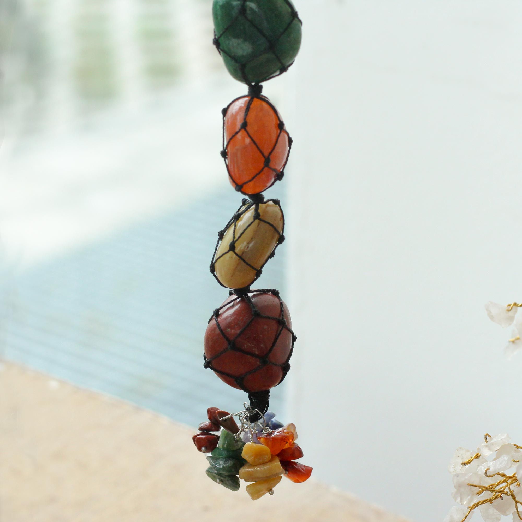 Hanging Chakra Stone Pendant with Seven Vibrant Chakra Chips