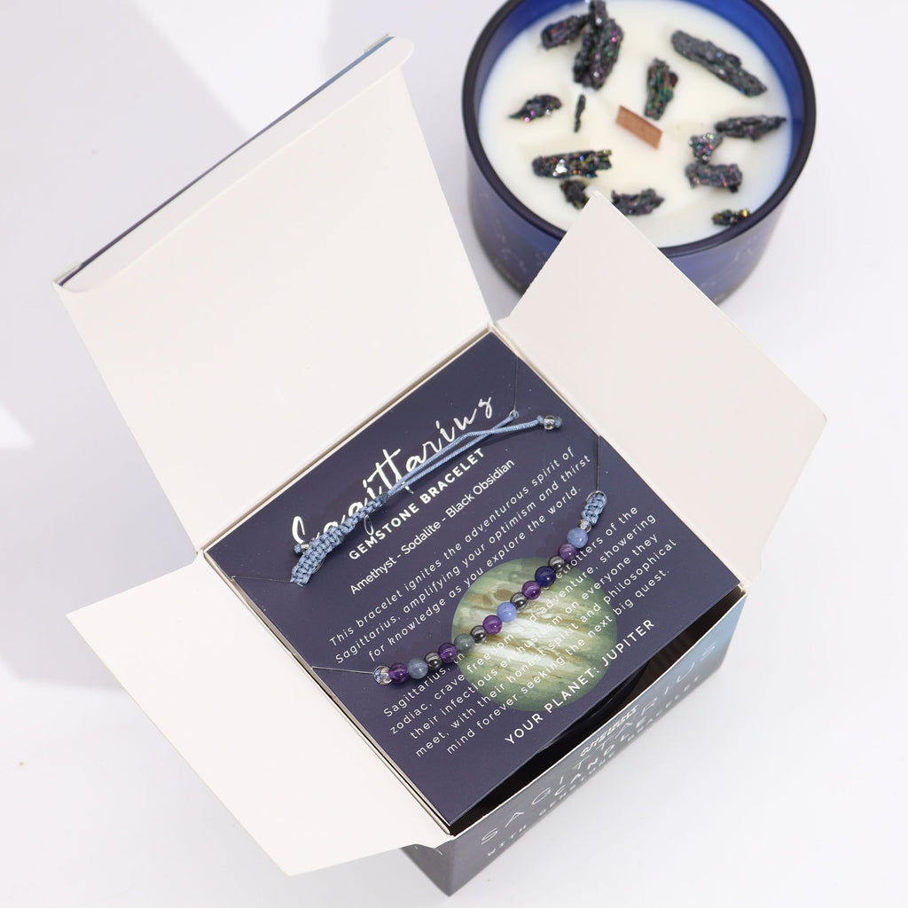 Zodiac Crystal Candle with Gemstone Bracelet for Sagittarius Gift